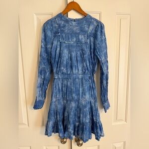 Allison New York Women Lulu Mini Dress Indigo Blue Dye Lace Cotton Size Small
